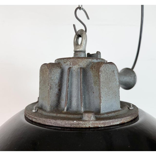 Industrial Black Enamel and Cast Iron Cage Pendant Light from Elektrosvit, 1960s For Sale - Image 9 of 18