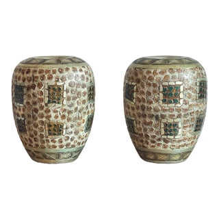 1980s Mosaic Style Ceramic Italian Vase-A Pair For Sale