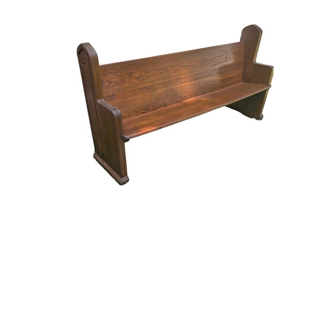 An authentic 75-inch solid oak church pew bench that grounds an entryway, dining gallery, or commercial project with rich...