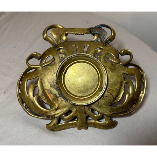 Antique Ornate 19th Century Art Nouveau Gilt Bronze Brass Desk Inkwell Stand Jar For Sale - Image 12 of 15