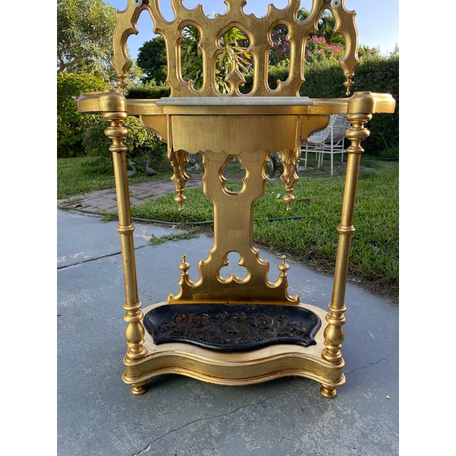 Gold Late 19th Century Restored Gothic Revival Holy Tree With Mirror, Faux Gold Leaf Finish & Original Marble For Sale - Image 8 of 17