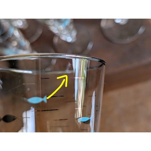 Vintage Mediterranean Atomic Fish Pilsner Glasses by Libbey ~ Set of 8 ~ Mid-Century Modern, Aqua Blue and Black With Platinum Trim For Sale - Image 14 of 15