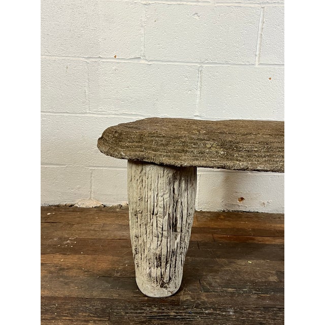 Rustic Vintage Faux Bois 3 Piece Cast Stone Adirondack Garden Bench For Sale - Image 3 of 5