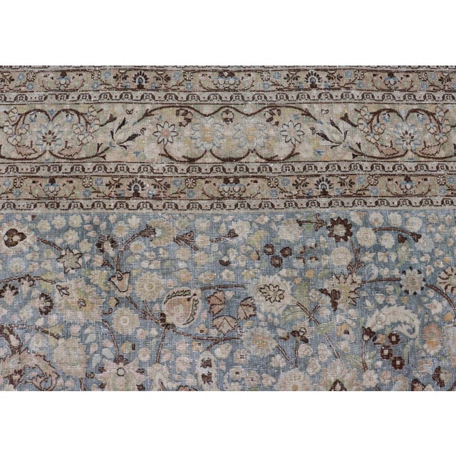 Antique Persian Khorassan Rug With All-Over Floral Design in Soft Blue Tones For Sale In Atlanta - Image 6 of 12