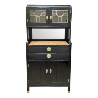 Antique Black Art Nouveau Buffet with Marble Top and Original Brass Fittings, 1890s For Sale