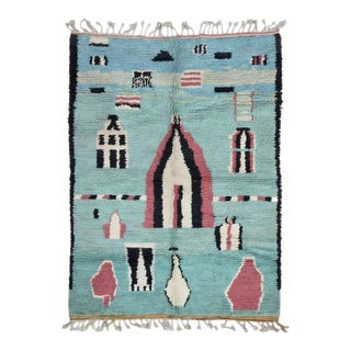 Handwoven Berber Wool Rug With Turquoise - 9.7 X 6.8 Ft For Sale
