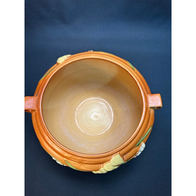 1940s 1940's Vintage Art Pottery Roseville Freesia Orange Jardiniere For Sale - Image 5 of 10