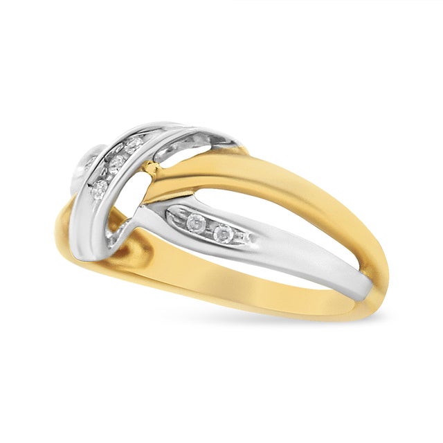 Contemporary 10K Yellow and White Gold 1/20 Cttw Round-Cut Diamond Bypass Ring (I2 Color, I-J Clarity) For Sale - Image 3 of 6