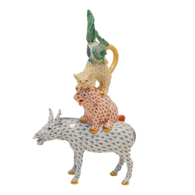 Herend Reserve Collection "Town Musicians of Bremen" Multi-Color Fishnet Figurine For Sale In Jacksonville, FL - Image 6 of 13