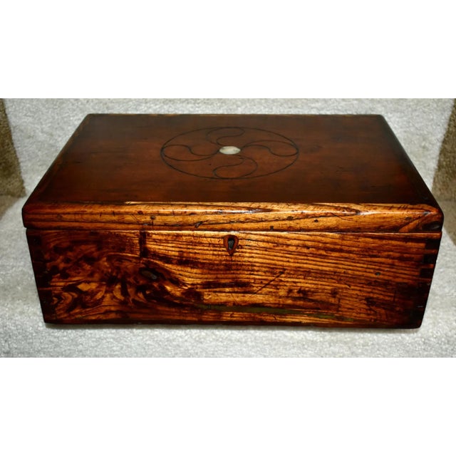 Antique Inlaid Oak & Cherry Carved & Hand Dovetailed Box For Sale - Image 13 of 13