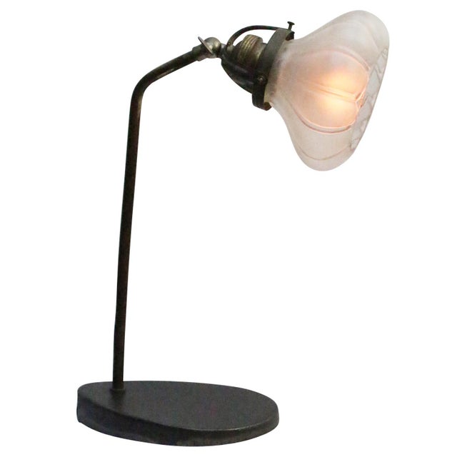 Glass Art Deco French Cast Iron & Frosted Glass Desk Light, 1930s For Sale - Image 7 of 9