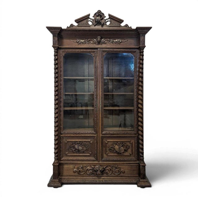 Louis XIII Style Glass-Fronted Bookcase in Oak For Sale - Image 11 of 11