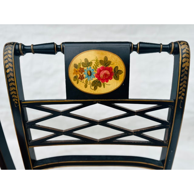 50's Regency Style Painted Black Chinoiserie Set of 2 Chairs For Sale - Image 12 of 12