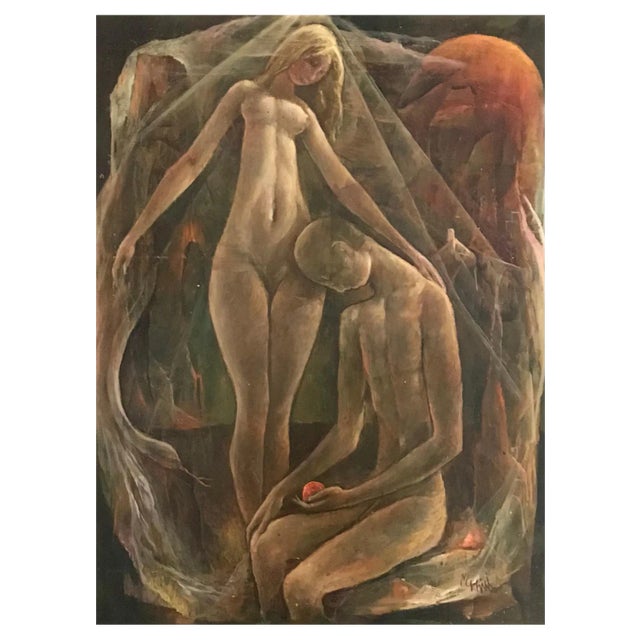 Vivaldo Martini, The Snake and the Apple, Oil on Canvas For Sale