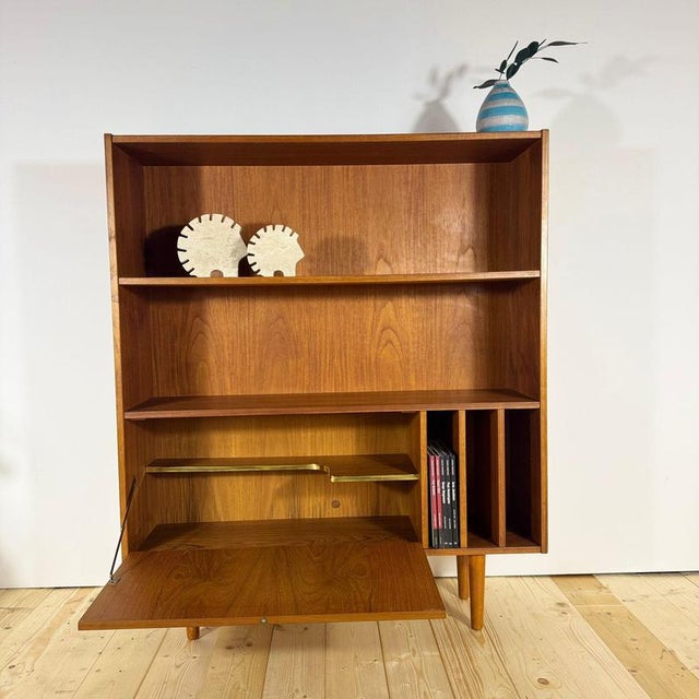 Vintage Teak Bookcase with Drop-Leaf Door (1960s)
