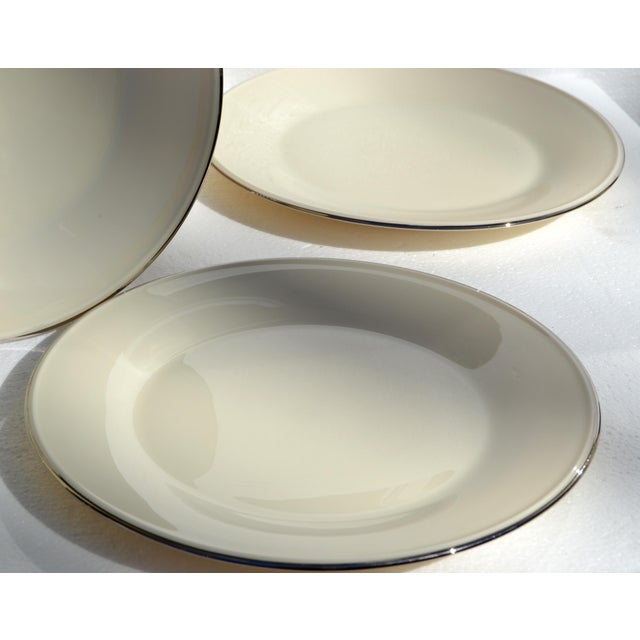 Lenox Vintage Lenox Special Porcelain Beige Dinner Plates Silver Trim - Set of 14 For Sale - Image 4 of 16
