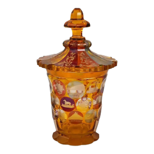 Late 19th Century Large Bohemian Glass Vase With Engraved Images