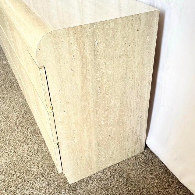 Wood 1980s Postmodern Faux Travertine Laminate Waterfall Dresser For Sale - Image 7 of 7