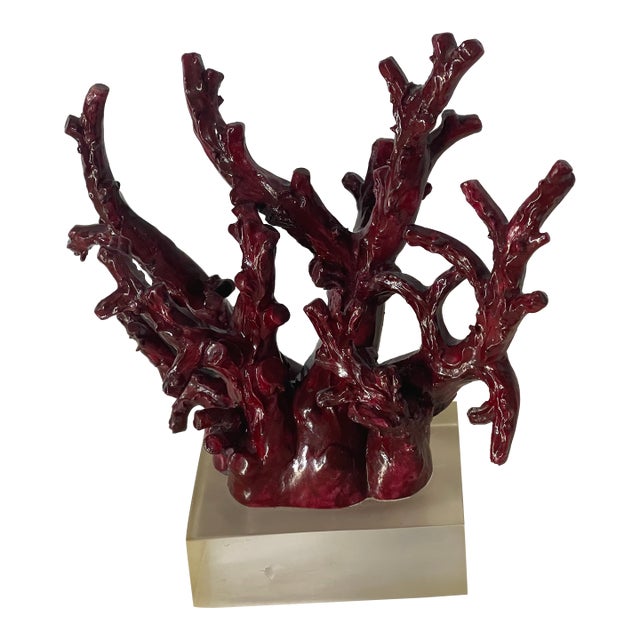 Faux Coral on Lucite Mid Century Coastal Sculpture For Sale