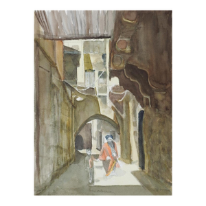 Late 20th Century Middle Eastern Cityscape Watercolor Painting
