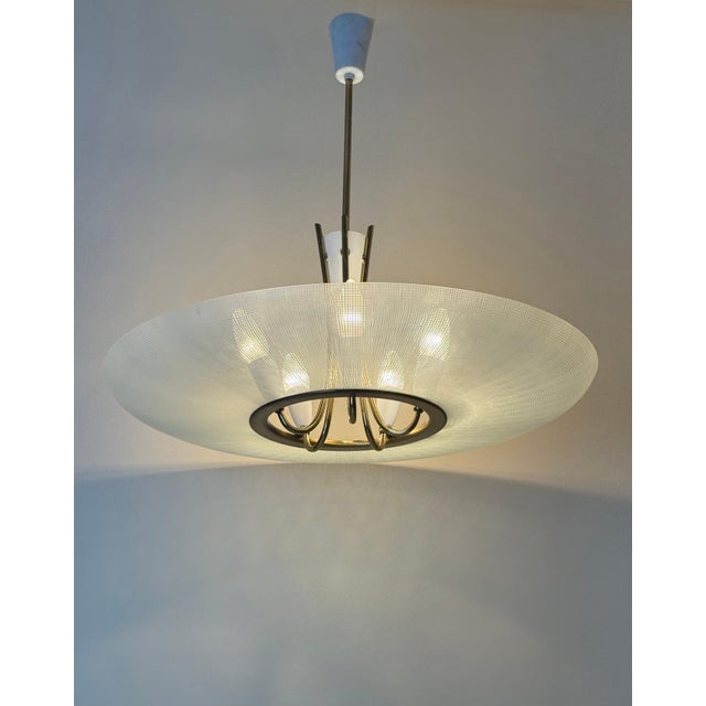 Gold Mid-Century Brass and Textured Glass Pendant, 1950s For Sale - Image 8 of 16
