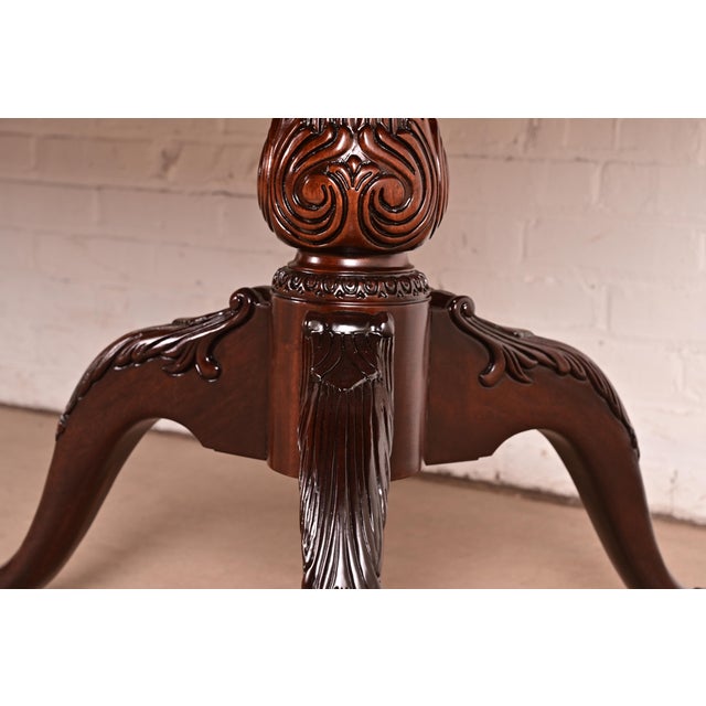 Wood Drexel Heritage Georgian Banded Flame Mahogany Double Pedestal Extension Dining Table, Newly Refinished For Sale - Image 7 of 12