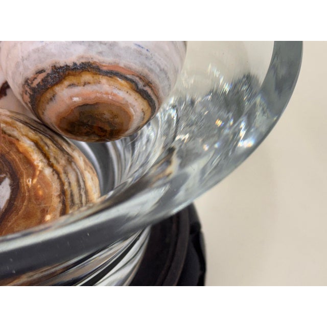 Carved Lotus Base Glass Bowl + Stone Sphere Set For Sale In San Francisco - Image 6 of 12