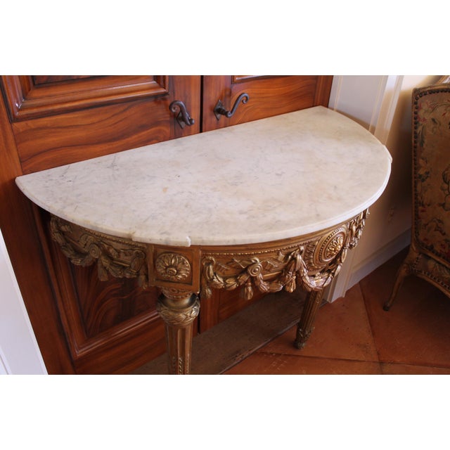 Italian Neoclassical Demilune Gilt Wood Console Table For Sale - Image 12 of 13