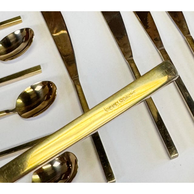 Wood Vintage Boxed Nickel Bronze Flatware Snack Set, 45 PCS For Sale - Image 7 of 8