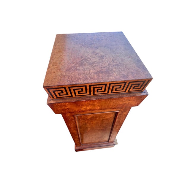 Large Burl Wood Pedestal Greek Key Design For Sale - Image 9 of 17