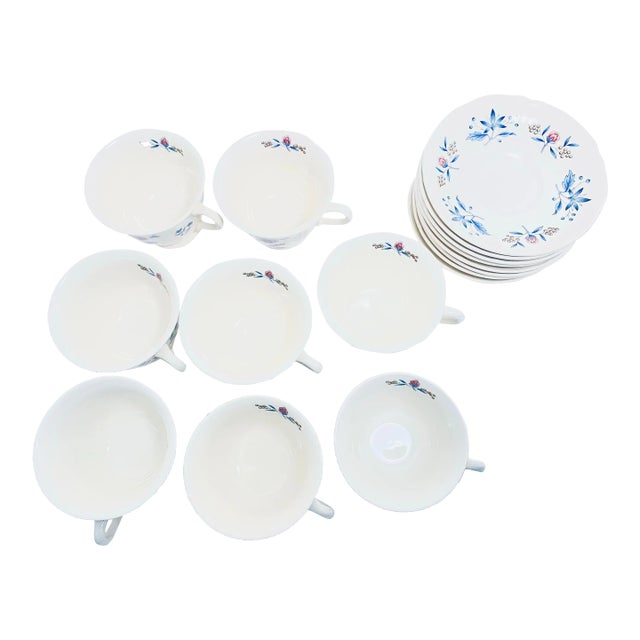 1970s Wedgwood Williamsburg Potpourri Teacup and Saucer Set, Made in England- 17 Pieces For Sale