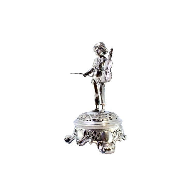 Silver Toothpick Holder with Musician Playing Violin on Raised Plinth For Sale - Image 10 of 10