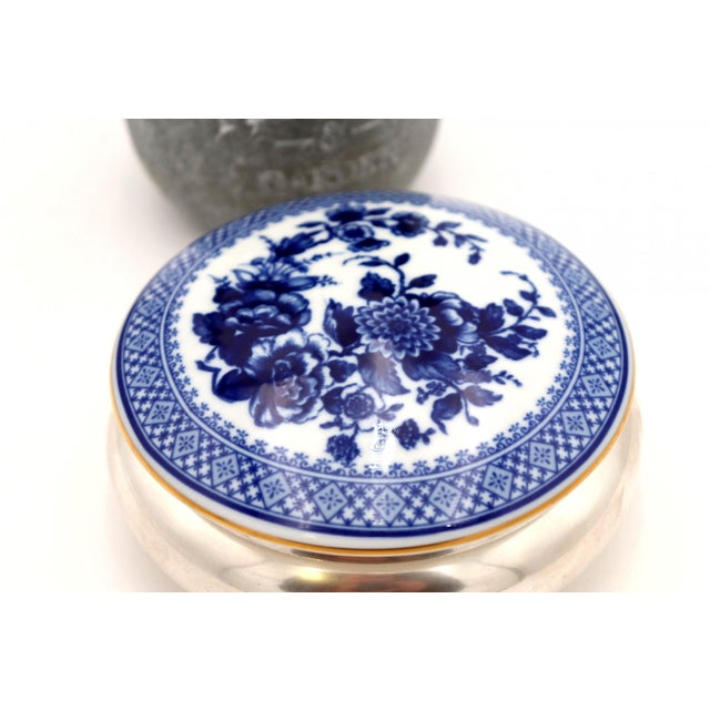 Plain Silver Candy Box with Porcelain Lid For Sale - Image 3 of 5