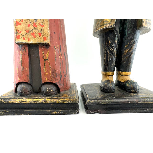 Chinese Vintage Hand-Painted Filipino Wood Figurines of Traditional Couple, a Pair For Sale - Image 3 of 12