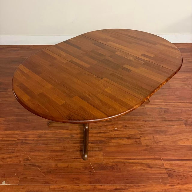 Mid 20th Century Danish Modern Solid Teak Dining Table With Leaf For Sale - Image 5 of 9