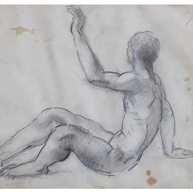1920s Guillaume Dulac, Study of Male Nude, 1920s, Mixed Media on Paper For Sale - Image 5 of 15