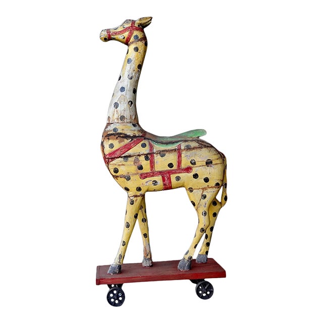 Vintage Indian Festival Giraffe Sculpture on Wheels For Sale