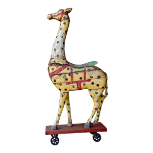 Vintage Indian Festival Giraffe Sculpture on Wheels