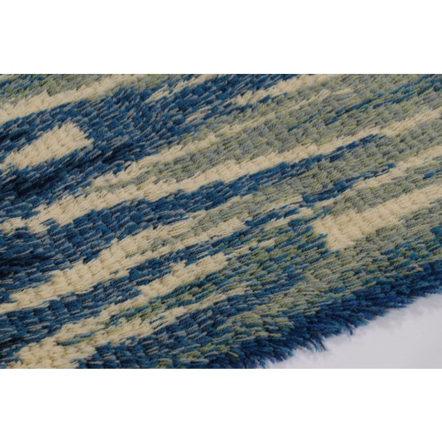 1960s Vintage Swedish Rya Runner, Blue With Scandinavian Abstract Forms - Rug & Kilim For Sale - Image 5 of 8