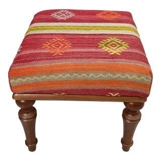 Pink Kilim Upholstered Pouffe Footstool For Sale