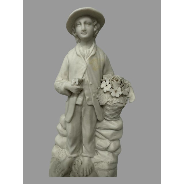 Early 20th Century Antique Victorian Parian Statue of a Lady in a Bonnet With Floral Bouquet For Sale - Image 5 of 7