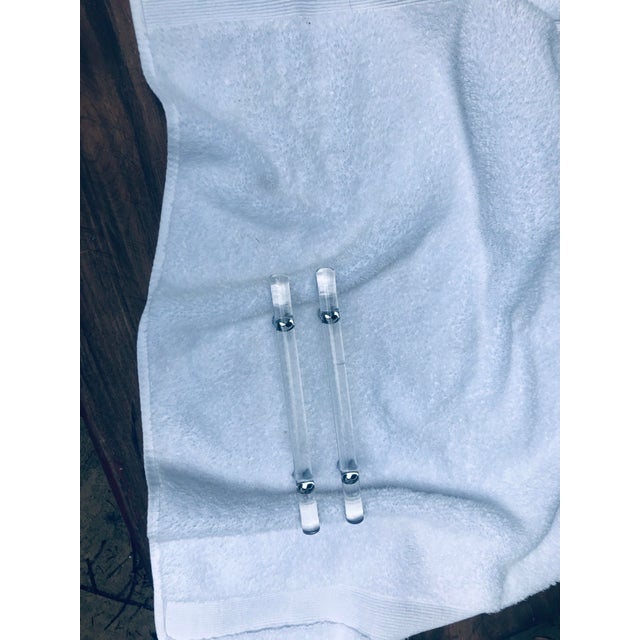 Large 8” long pair of antique lucite drawer pulls with chrome accent. 5” centers. These are from the 1970s and close up,...