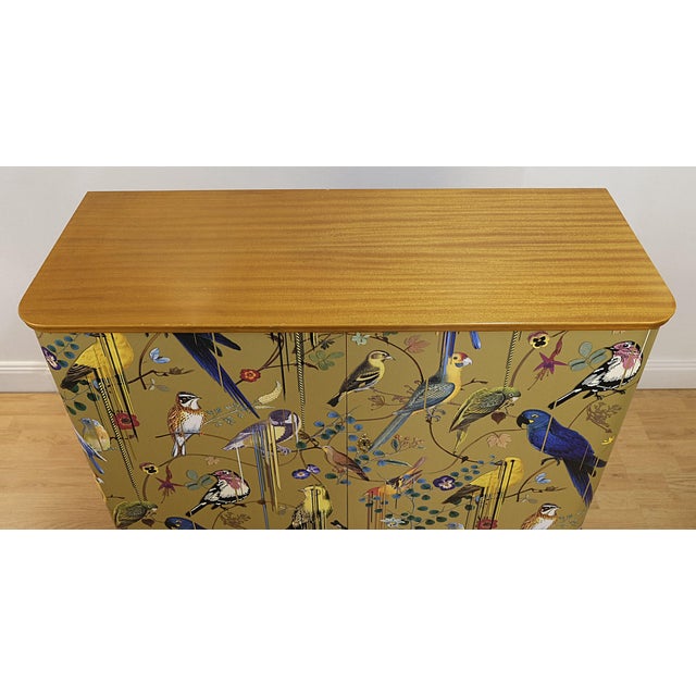 Wood Swedish Gold Cabinet with Christian Lacroix Wallpaper, 1950s For Sale - Image 7 of 11
