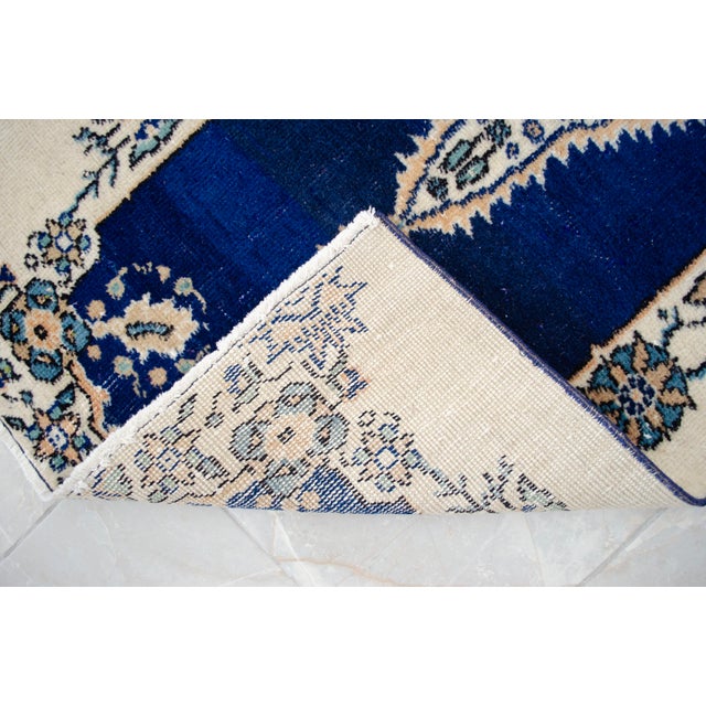 Hand-Knotted Runner Rug Navy Blue Rustik Hallway Decor Oushak Rug 3x11 Ft Approx For Sale - Image 10 of 13
