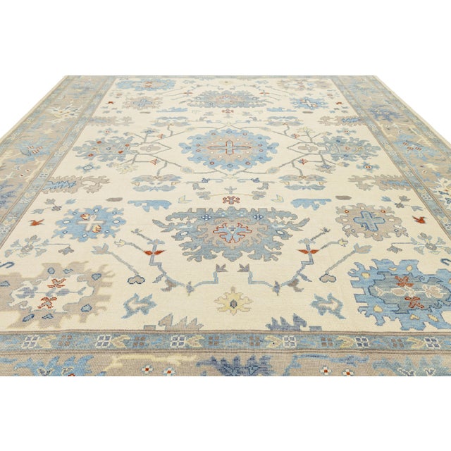 12x15 Modern Oushak Style Hand-Knot Wool Area Rug in Soft Slate Blue and Beige For Sale - Image 9 of 12