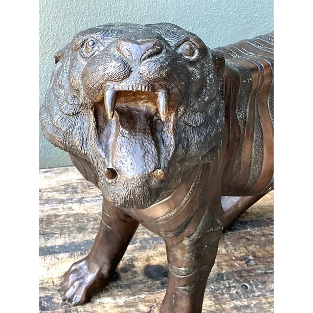 Vintage Bronze Tiger Sculptures - A Pair For Sale - Image 10 of 12