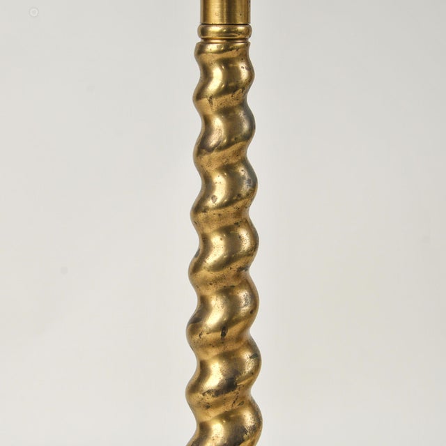 Amazing PAIR of brass twist lamps by Frederick Cooper. Tall candlestick style solid brass lamps with original burnt red...