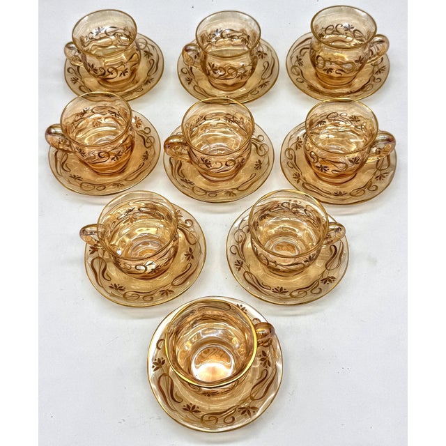 9 Art Nouveau Citrine Gilt Enamel Crystal Demitasse Cups & Saucers, Atrib. Moser For Sale - Image 17 of 18