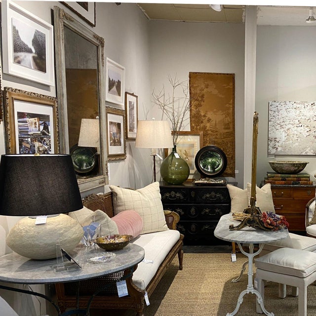 Custom Sculptural Paper Mâché Table Lamp – Organic Round Bottom Modern Design With Black Linen Shade For Sale - Image 12 of 18