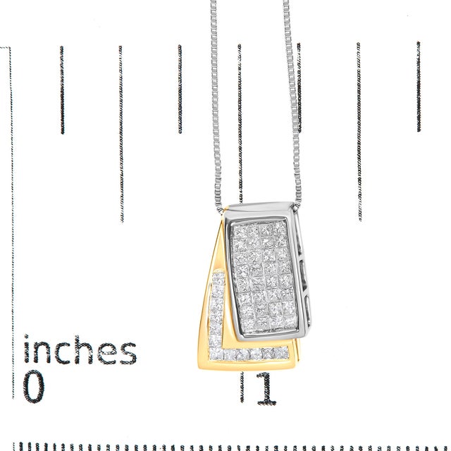 Early 21st Century 14K White and Yellow Gold 1.0 Cttw Princess Cut Diamond Two Tone Foldover Box Pendant 18��� Box Chain Necklace (H-I Color, SI2-I1 Clarity) For Sale - Image 5 of 5